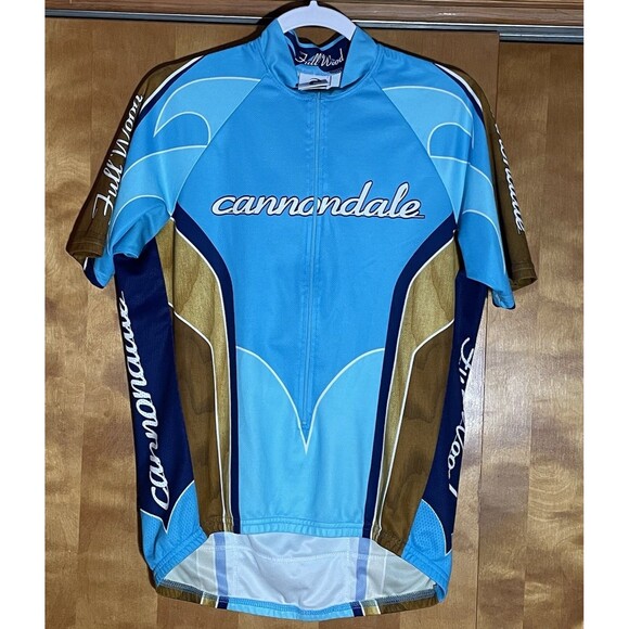 Cannondale Mens Large Full Moon Cycling Jersey Blue Gold Made in USA M224 Wood - Picture 1 of 15